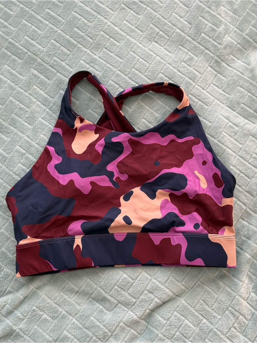 Fabletics Pink & Maroon Camo Racerback Sports Bra